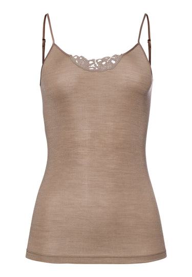 71521 Woolen Silk W Spaghetti Cami With Embroidery - 2847 Taupe